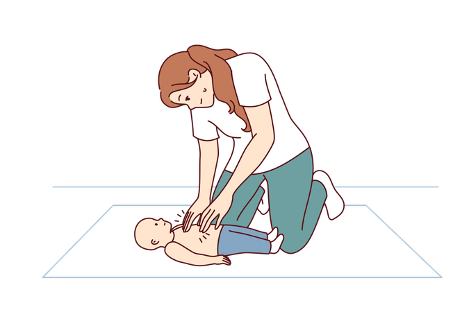 Femme faisant un massage de RCR à un nourrisson  Illustration