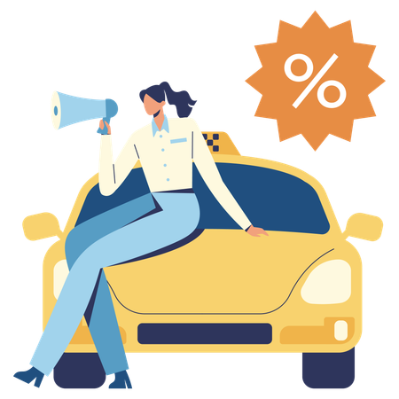 Une femme fait la promotion d'un taxi en ligne  Illustration