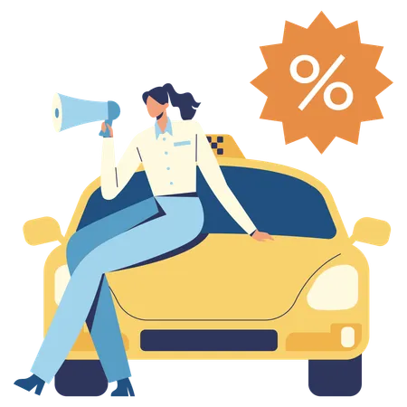 Une femme fait la promotion d'un taxi en ligne  Illustration