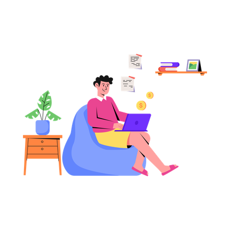 Femme faisant un travail en ligne  Illustration