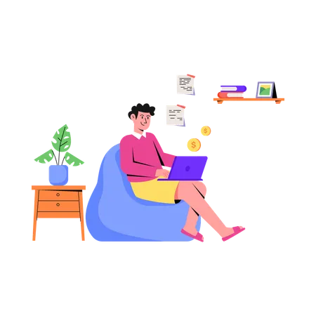 Femme faisant un travail en ligne  Illustration