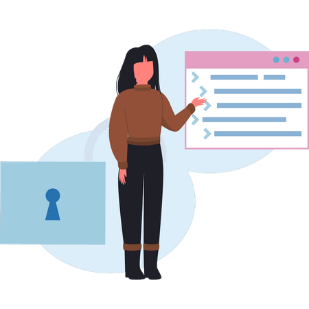 Femme faisant un verrouillage de sécurité Web  Illustration
