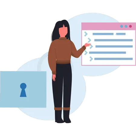 Femme faisant un verrouillage de sécurité Web  Illustration