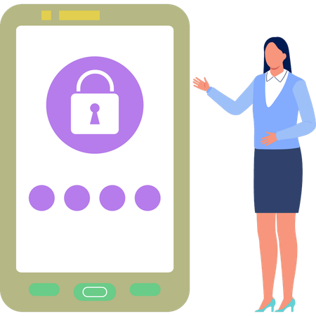 Femme faisant un verrouillage de protection sur son mobile  Illustration