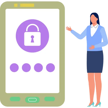 Femme faisant un verrouillage de protection sur son mobile  Illustration