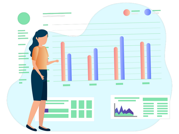 Femme faisant une analyse de données  Illustration