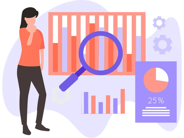 Femme faisant une analyse de données  Illustration