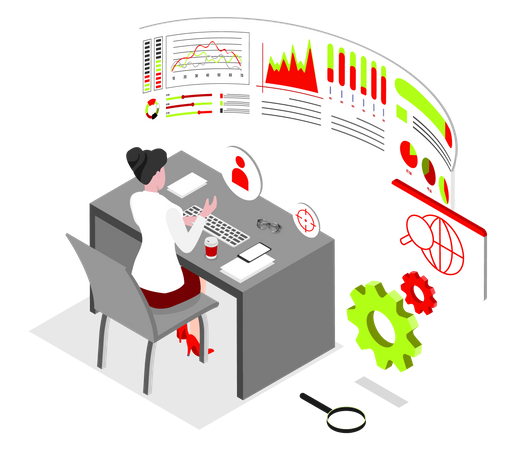 Femme faisant une analyse de données  Illustration