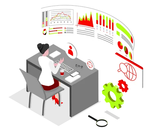 Femme faisant une analyse de données  Illustration