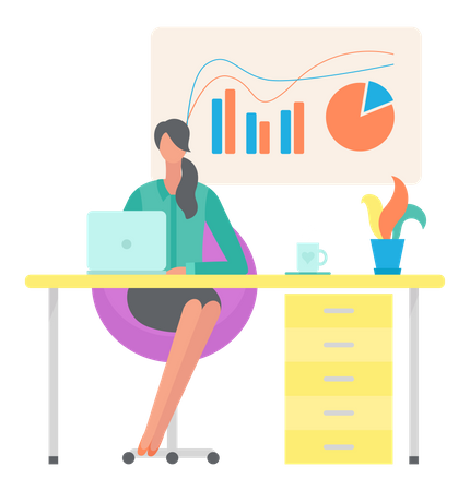 Femme effectuant une analyse de données statistiques  Illustration