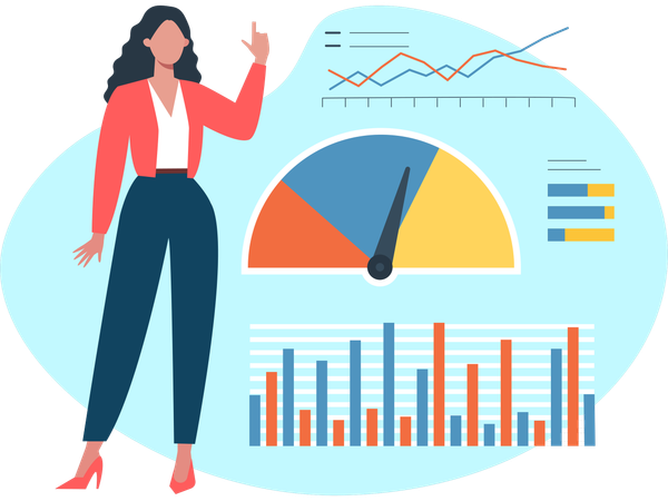 Femme effectuant une analyse économique  Illustration