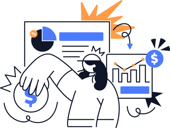 Femme effectuant une analyse des revenus  Illustration