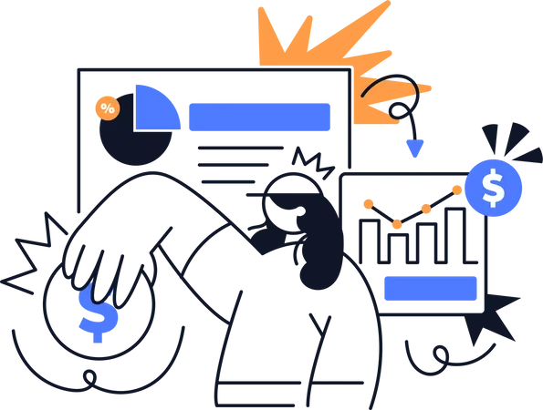 Femme effectuant une analyse des revenus  Illustration