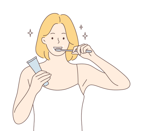 Femme faisant une brosse à dents  Illustration