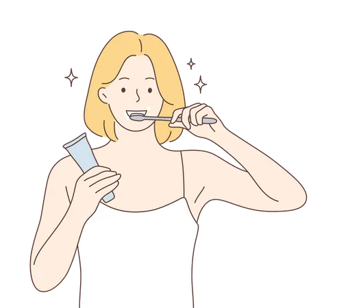 Femme faisant une brosse à dents  Illustration