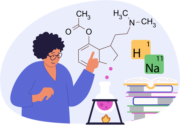 Une femme fait une expérience dans un laboratoire scientifique  Illustration