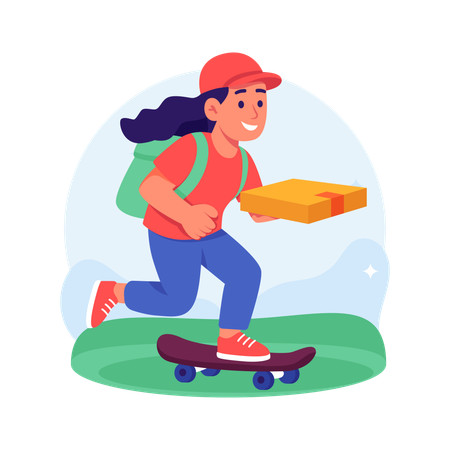 Femme faisant une livraison de pizza  Illustration