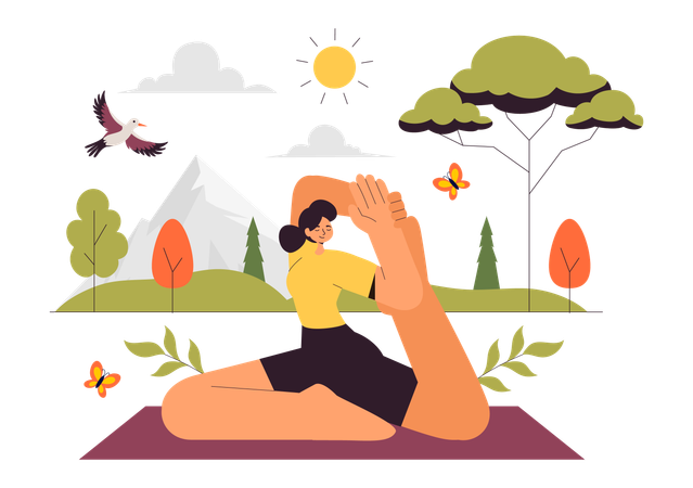 Femme faisant une pose de yoga dans un parc  Illustration