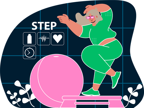 Femme faisant un entraînement de fitness VR  Illustration