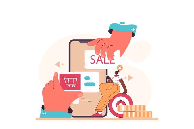 Une femme fait des achats en ligne  Illustration