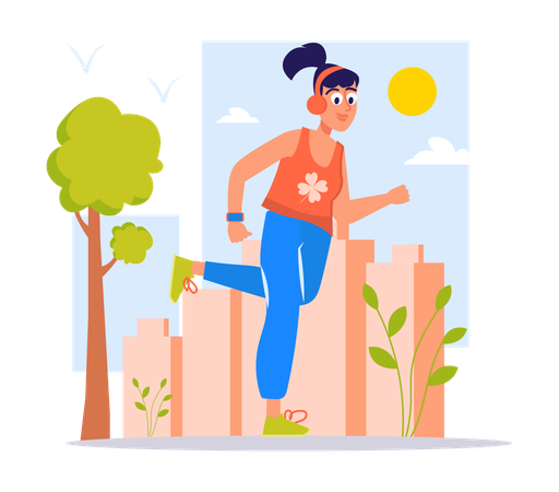 Une femme fait du jogging le matin  Illustration