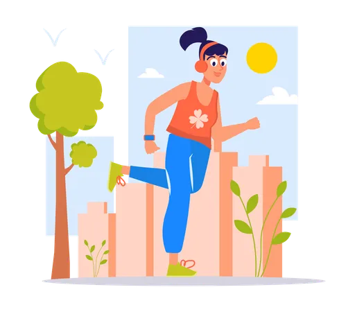 Une femme fait du jogging le matin  Illustration