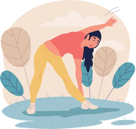 La femme fait du yoga dans le jardin  Illustration