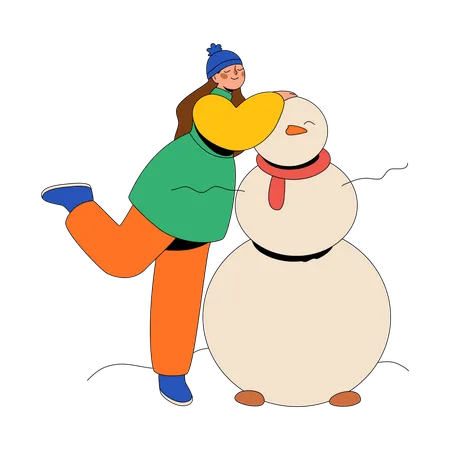 Une femme a fait un beau bonhomme de neige  Illustration