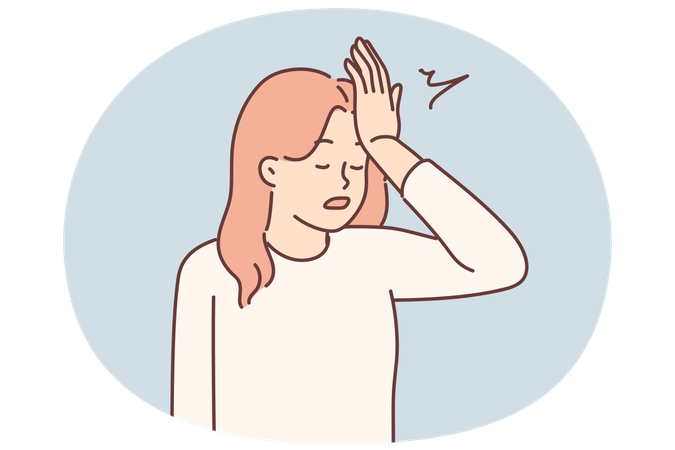 Une femme fait un geste avec la paume de la main sur le front après avoir appris ce qu'est mtake  Illustration
