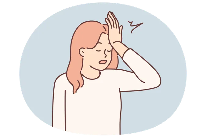 Une femme fait un geste avec la paume de la main sur le front après avoir appris ce qu'est mtake  Illustration