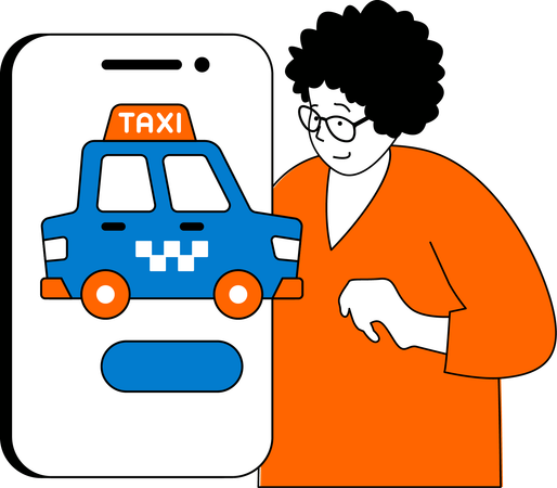 Une femme fait une réservation de taxi  Illustration