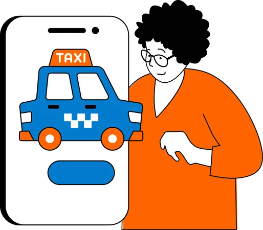 Une femme fait une réservation de taxi  Illustration