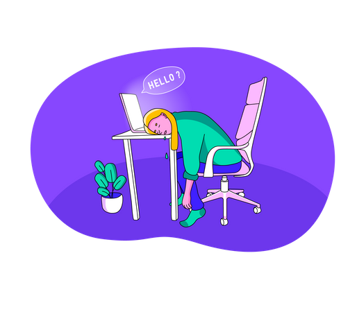 Femme fatiguée, dormant sur le bureau  Illustration