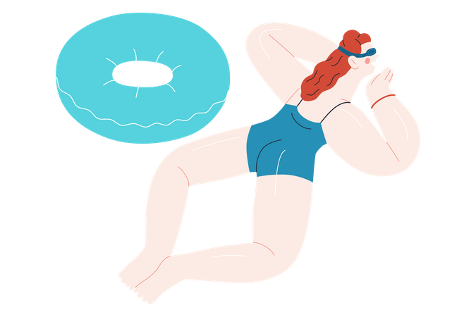 Femme flottant en natation avec anneau gonflable  Illustration