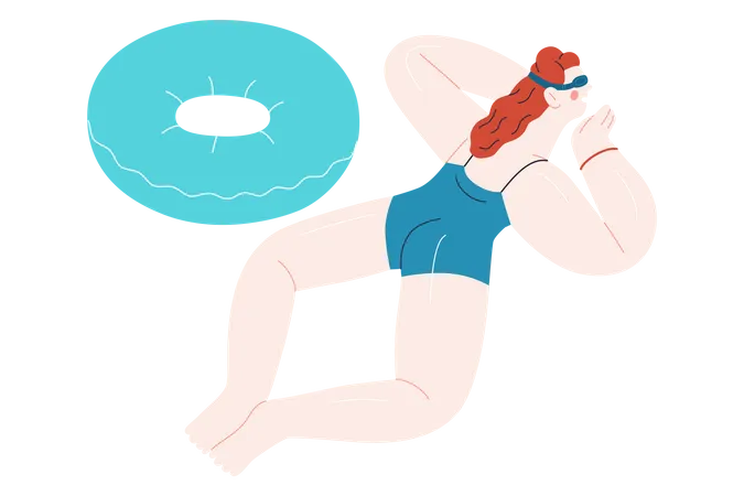 Femme flottant en natation avec anneau gonflable  Illustration