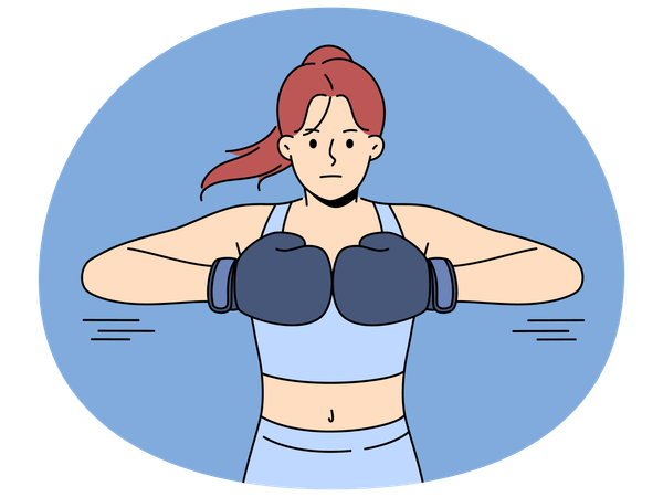 Femme forte avec des gants de boxe prête pour le combat  Illustration