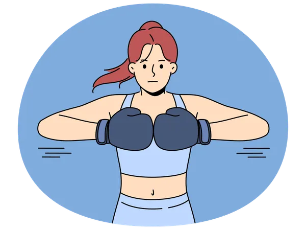 Femme forte avec des gants de boxe prête pour le combat  Illustration