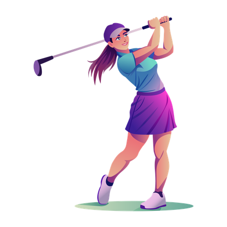 Une femme frappe un coup de golf  Illustration