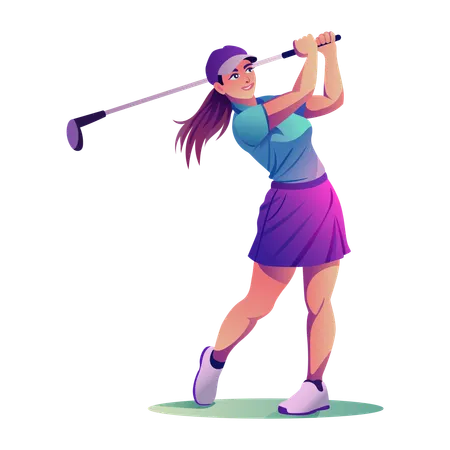 Une femme frappe un coup de golf  Illustration