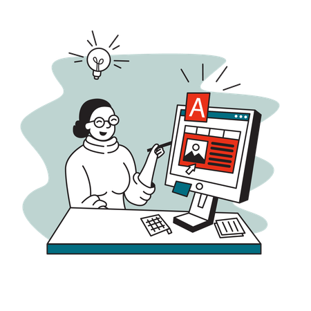 Femme freelance travaillant sur un ordinateur de bureau  Illustration