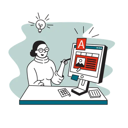 Femme freelance travaillant sur un ordinateur de bureau  Illustration