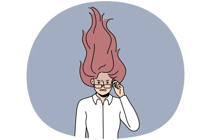 Femme furieuse aux cheveux en flammes  Illustration