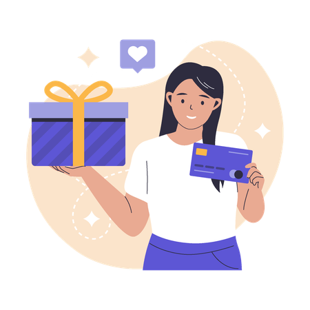 Une femme gagne une récompense de carte de crédit  Illustration
