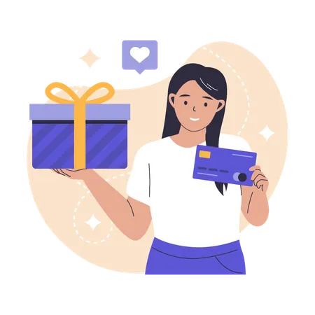 Une femme gagne une récompense de carte de crédit  Illustration