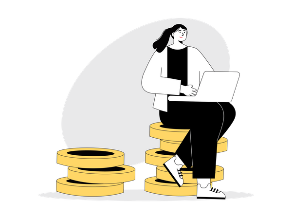 Une femme investit de l'argent en ligne  Illustration