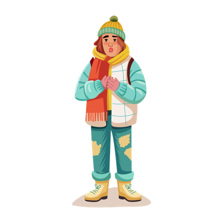 Femme gelée en plein hiver  Illustration