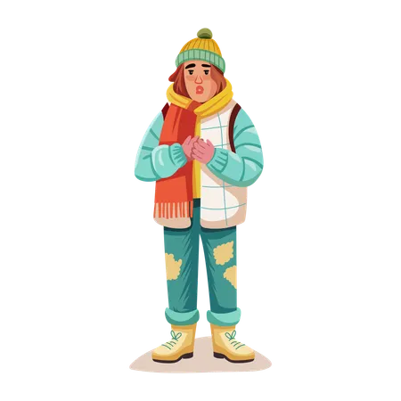 Femme gelée en plein hiver  Illustration