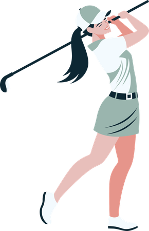 Femme golfeuse jouant avec un bâton de golf  Illustration