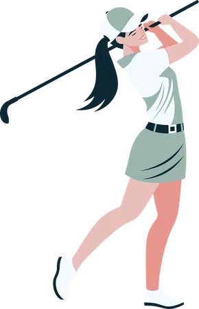 Femme golfeuse jouant avec un bâton de golf  Illustration