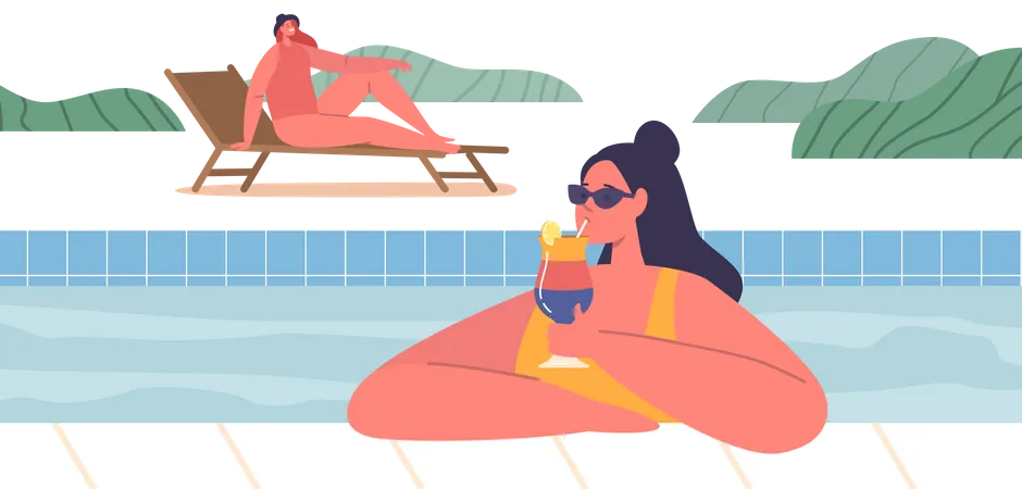 Femme sirote un cocktail  Illustration